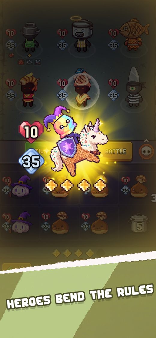 A hero unit on a mount, glowing on the board. Caption: heroes bend the rules.